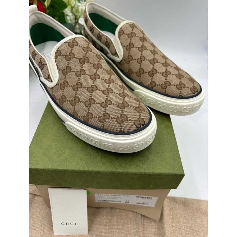 Men's Gucci tennis 1977 slip on sneakers GG canvas size 13 made in Italy - Picture 10 of 12